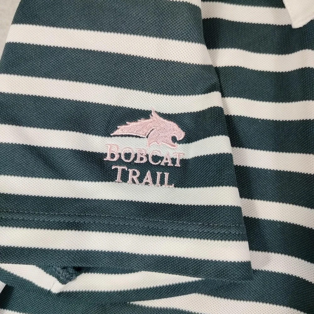 Nike Golf Polo Shirt Womens Medium‎ Green White Stripe Dri Fit Bobcat Trail